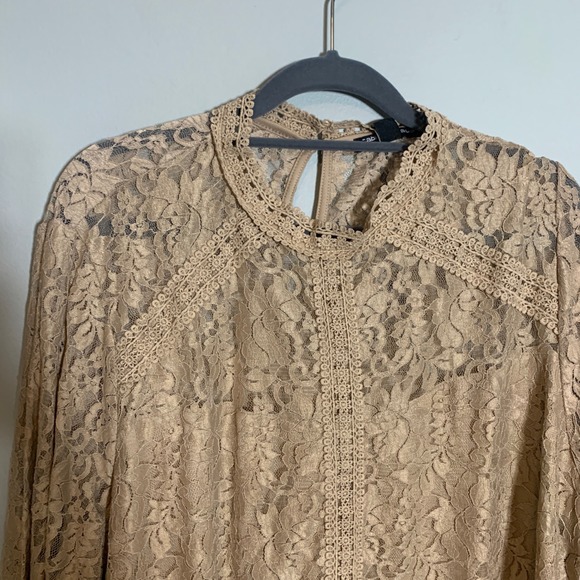 NEW Cable & Gauge Woman Beige Lace Mock Neck Long Sleeve Blouse Top 3X - Picture 4 of 11